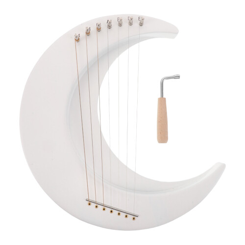 Instrument Lyre Harpe Bois 7 Cordes Forme Lune Blanche Facile