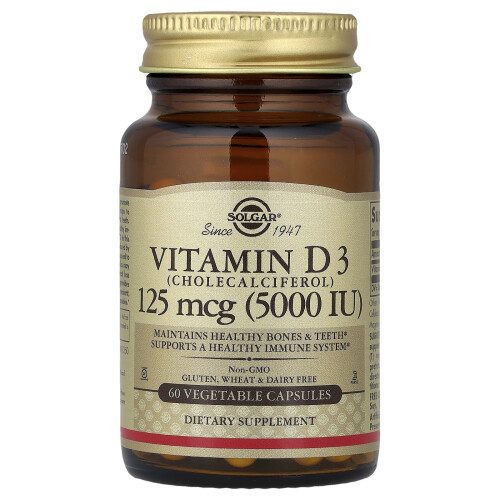 Solgar Solgar, Vitamina D3, 125 mcg (5,000 IU), 60 Capsule Vegetali