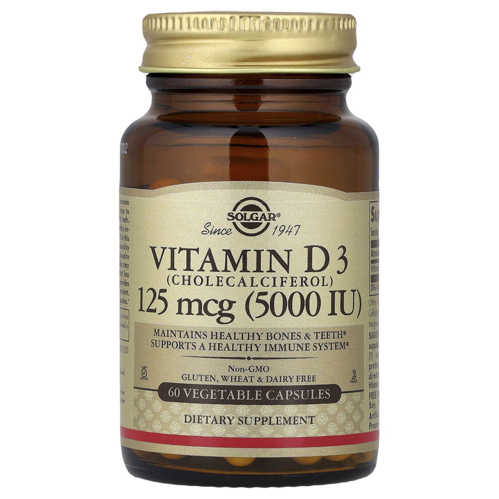 Solgar , Vitamin D3, 125 Mcg (5,000 Iu), 60 Vegetable Capsules
