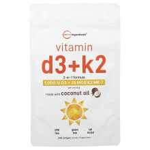Micro Ingredients Vitamin D3 + K2, 240 puhatestű kapszula