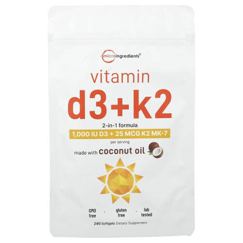 Micro Ingredients, Witamina D3 + K2, 240 Softgels