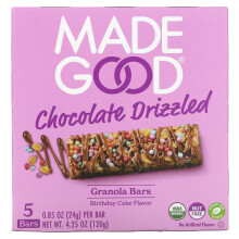 MadeGood, Biscoitos de Granola, Chocolate Drizzle, Bolo de Aniversário, 5 Biscoitos, 0.85 oz (24 g) Cada