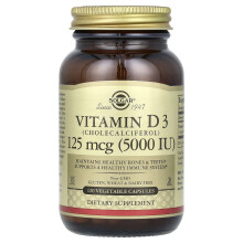 Solgar, Vitamine D3 (Cholecalciferol), 125 mcg (5000 IE), 120 Vegetarische Capsules