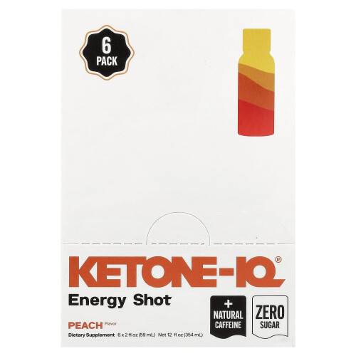 Ketone-IQ, Shot Ενέργειας, Peach, 6 Φιάλες, 2 fl oz (59 ml) Κάθε