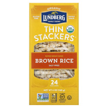 Lundberg, Orgaaninen Thin Stackers, Puffed Grain Cakes, Brown Rice, Salt-Free, 24 Rice Cakes, 6 oz (168 g)