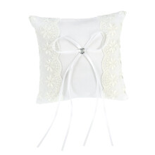 Magnifique coussin d'alliances floral de 15 x 15 cm, décoration de mariage, pétales de perle, blanc.