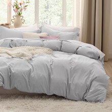 Light Grey King Duvet Cover Set (3 pcs) – Prewashed Cotton-Like, Extra Soft, 104x90" w/ Zipper + 2 Shams; Comforter Not Included
