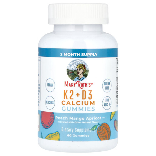 MaryRuth's, K2 + D3 Calcium Gummies, Perzik, Mango en Apricot, 60 Gummies