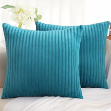 Kerstkussenhoezen van turquoise pluche flanel, set van 26x26 cm