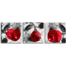 Tableau mural sur toile Rose rouge, décoration florale en 3 panneaux pour chambre/salle de bain, 30 x 30 cm, prêt à accrocher