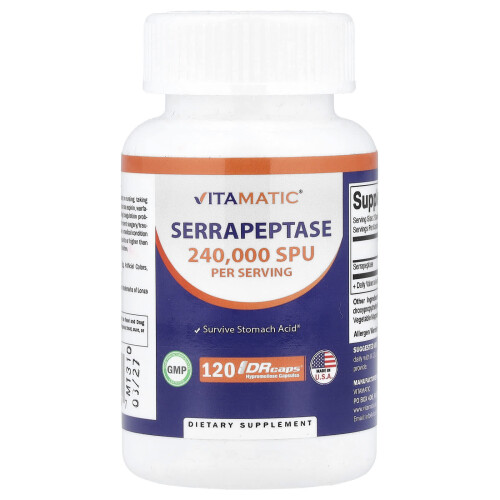 Vitamatic, Serrapeptase, 120 DRcaps Hypromellose Capsuler (120,000 SPU per Capsule)