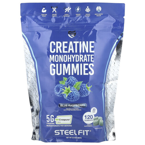 SteelFit, Creatine Monohydrate Gummies, Blue Raspberry, 120 Gummies