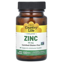 Country Life, Chelaten Zink, 50 mg, 100 Tablets