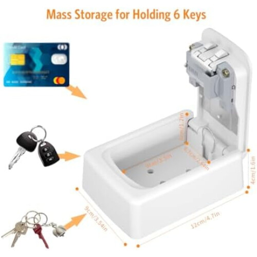 Wall-Mounted 4-Digit Key Lock Box, 5-Key Capacity, Indoor/Outdoor Use – White (1 Pack) 2