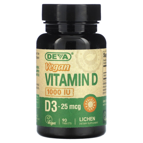 Deva, Kasvissyöjän Vitamiini D, D3, 25 mcg (1,000 IU), 90 Tablettia