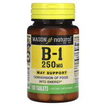 Mason Natural, Witamina B-1, 250 mg, 100 tabletek