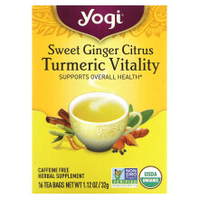 Yogi Tea Süßes Ingwer-Zitronen-Turmerik-Vitalität Koffeinfrei 16 Teebeutel 1,12 oz (32 g)