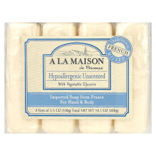 A La Maison de Provence, Sapone per Mani e Corpo Barra, Ipersensibilità Senza Profumo, 4 Barre, 3,5 oz (100 g) Ogni