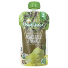 Happy Family Organics, Happy Baby, Cibo Organico per Bambini, 6+ Mesi, Pere, Spinaci & Cavolo, 4 oz (113 g)