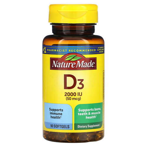 Nature Made Nature Made, Vitamiini D3, 50 mcg (2,000 IU), 90 Pehmolevytabletti
