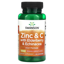 Swanson, Zink & C mit Elderbeere & Echinacea, Orange & Zitrone, 60 Lutschtabletten