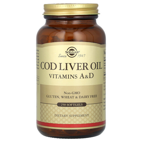 Solgar Solgar, Óleo de Fígado de Cód, Vitamínas A e D, 250 Softgéis
