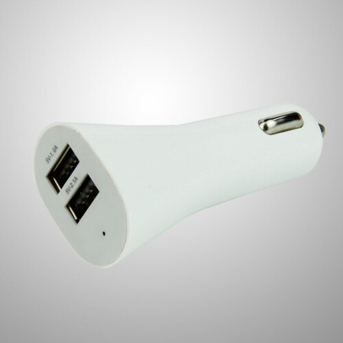 Carregador veicular multifuncional com design de trombeta e duas tomadas USB de 12V/24V (branco) 2