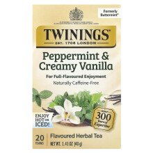 Twinings, Aromatizovaná Bylinná Čaj, Pepermint & Vanilkový, Bez Kofeínu, 20 Čajových Vážík, 1,41 oz (40 g)