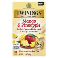Twinings, Bylinná čaj, Mango & Pineapple, Bez kofeínu, 20 Čajových vajec, 1,69 oz (48 g)