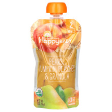Happy Family Organics, Cibo per Bambini Biologico, Cibo per Bambini Organico, 6+ Mesi, Pere, Zucca, Pesche e Granola, 4 oz (113 g)