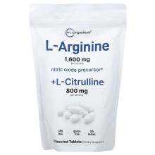 Micro Ingredients, L Arginiini + L-Citruliini, 240 Bisectio-Tabletteja