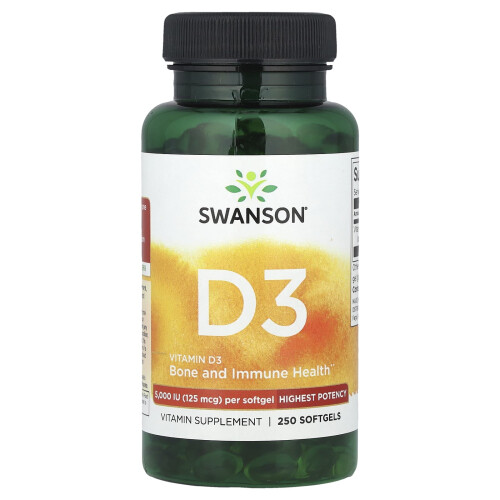 Swanson, Βιταμίνη D3, Υψηλότερη Δύναμη, 125 mcg, (5.000 IU), 250 Softgels