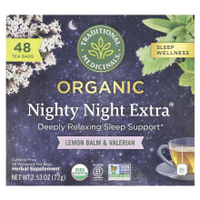 Traditional Medicinals, Notte Extra, Balm di Limone Biologico e Valeriana, Senza Caffè, 48 Bustine di Tè, 2,53 oz (72 g)