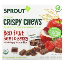 Sprout Organics, Crispy Chews Organici, 12 Mesi e Sopra, Frutta Rossa, Fagioli e Berry con Riso Marrone Crispy, 5 Pacchetti, 0.63 oz (18 g) Ogni