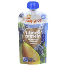 Happy Family Organics, Happy Tot, Fibra & Proteína, 2+ Anos, Pêras Orgânicas, Mirtilos e Espinafre, 4 oz (113 g)