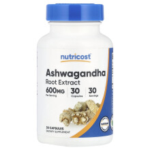 Nutricost, Ashwagandha Gyökér Extrakt, 600 mg, 30 Kapszula