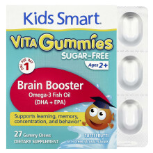 Kids Smart, Witaminy w Formie Gum, Booster Inteligencji, Bez Cukru, Wiek od 2+, Tutti Frutti, 27 Słodyczy