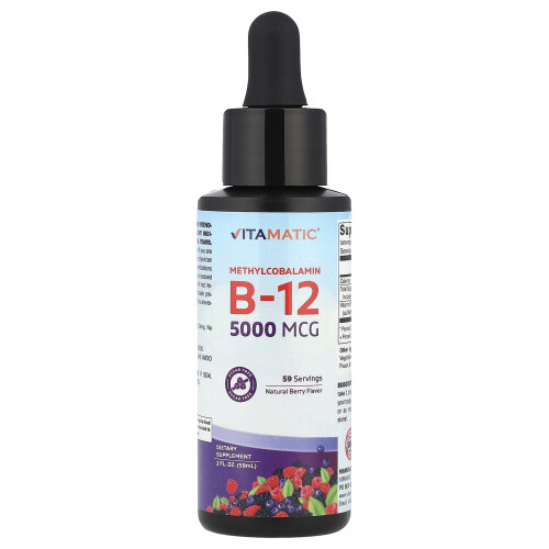 Vitamatic, Μεθυλοκοβαλάμινο Β12, Φυσικό Φρούτο, 5.000 mcg, 2 fl oz (59 ml)
