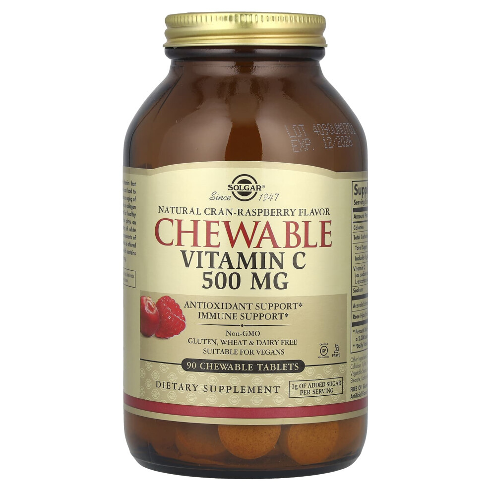 Solgar , Chewable Vitamin C, Natural Cran-Raspberry, 500 Mg, 90 Chewable Tablets