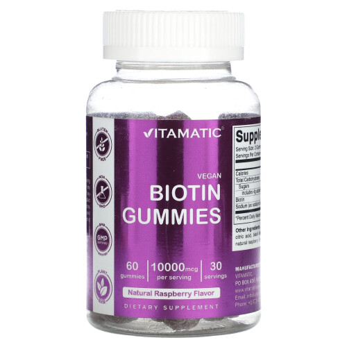 Vitamatic, Βιταμίνη Βiotin Γκουμμι, Φυσική Ροζ, 10,000 mcg, 60 Γκουμμι (5,000 mcg ανά Γκουμμι)