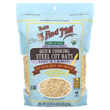 Bob's Red Mill, Organic Quick Cooking Steel Cut Oats, Celozrnná zrna, 1 lb 6 oz (624 g)