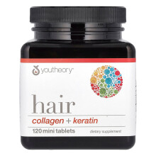 Youtheory, Păr, Colagen + Keratin, 120 Tablete Mini