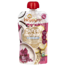 Gelukkig tot, super ochtend, melkvrij, voor 2+ jaar, organische bananen, dragonfruit, kokosmelk, havervlokken & chia, 4 oz (113 g)