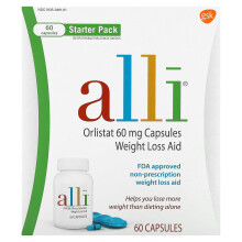 Alli, Orlistat, Ayuda para la Pérdida de Peso, Paquete de Inicio, 60 mg, 60 Cápsulas