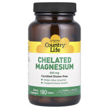 Country Life, Kötött Magnézium, 250 mg, 180 Tabletta