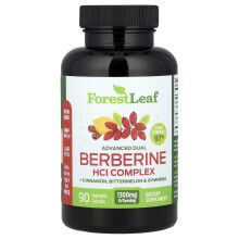 Forest Leaf, Avanceret Dobbel Berberin HCl Kompleks + Cinnamon, Bittermelon & Gymnema, 90 Vegetabilsk Capsuler