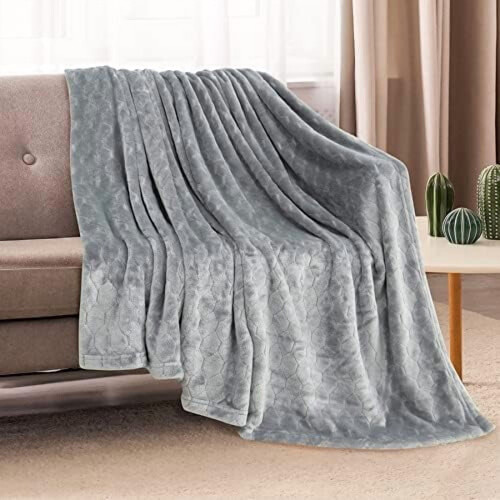 Fleece Blanket Twin Size 60 x 80 in Light Grey 1