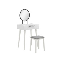 Dressing table with mirror and stool, vanity set featuring two drawers, dimensions 60 x 40 x 123 centimetres, white