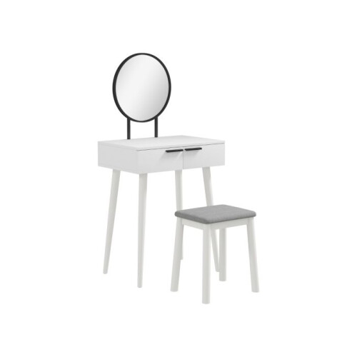 Dressing table with mirror and stool, vanity set featuring two drawers, dimensions 60 x 40 x 123 centimetres, white