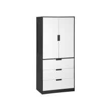 2 Door Wardrobe, Modern Wardrobe with 3 Drawers and Hanging Rod for Bedroom, Black